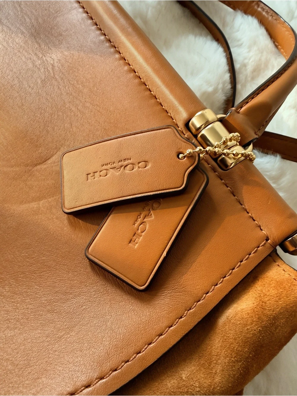 Coach Cognac Leather Satchel with Gold Hardware
